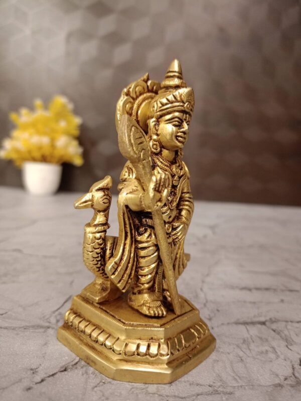 Buy Brass Murugan Idol with Peacock at Wholesale Price Jaipur 4.5",India - Image 3