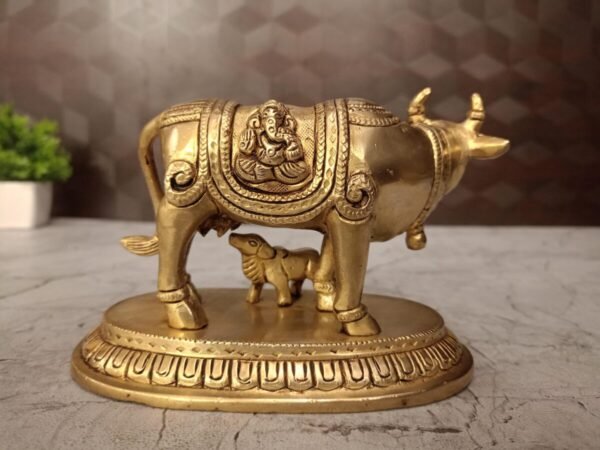 Buy Brass Cow and Calf with Lakshmi and Ganesha at Whole Price 4" Coimbatore, India - Image 3