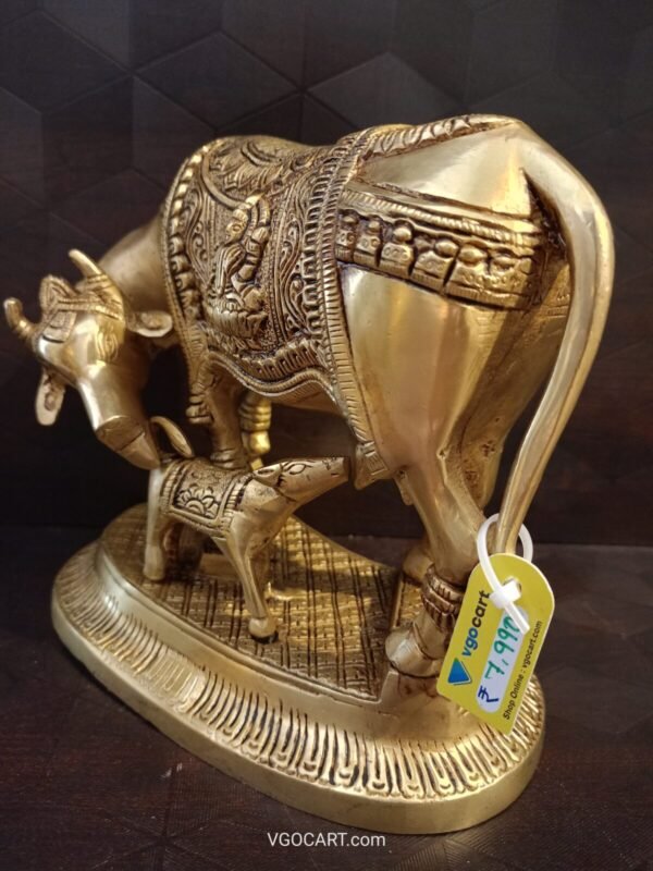 Buy Brass Gomatha with Lakshmi and Ganesha at Wholesale Market 6.5" Aligarh, India - Image 3