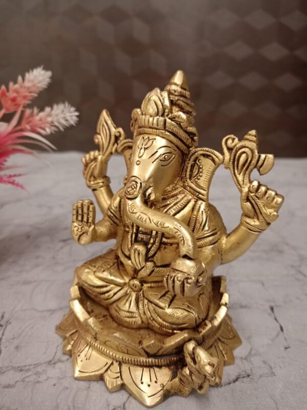 Buy Brass Maha Ganapathy on Lotus at Wholesale Dealer 5" Chennai, India - Image 3