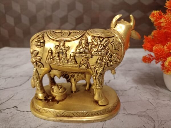 Buy Brass Multigod Cow and Calf at Wholesale Market 5" Chennai, India - Image 3