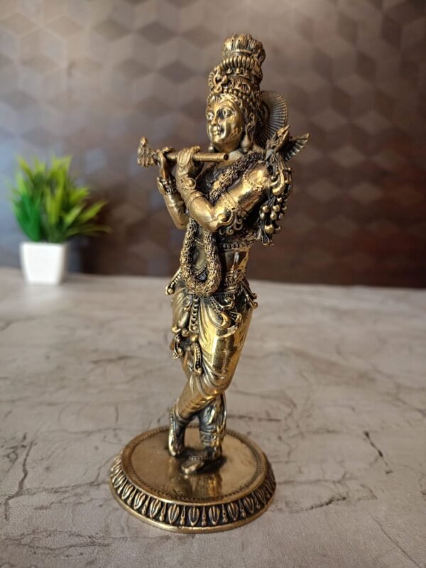 Buy Brass Fine art Krishna Idol manufacturer 6.5" Moradabad Uttarpradesh ,India - Image 3