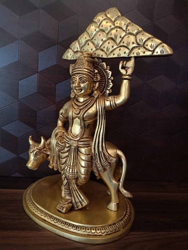 Buy Brass Krishna Holding Govarthanan Mountain at Wholesale Price 11.5" Coimbatore,India - Image 3