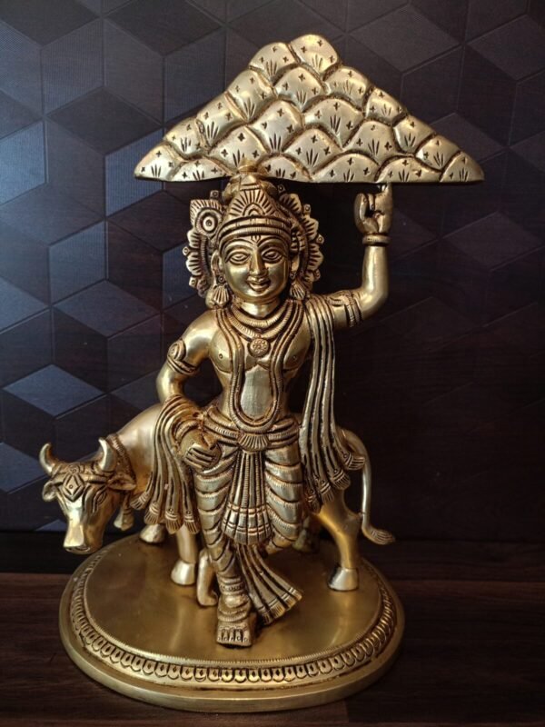 Brass Krishna Holding Govarthanan Mountain at Wholesale Price