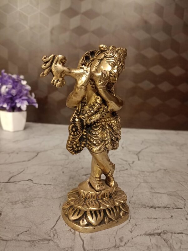 Buy Brass Krishna on Lotus Base at Wholesale Market 9" Kumbakonam, India - Image 2