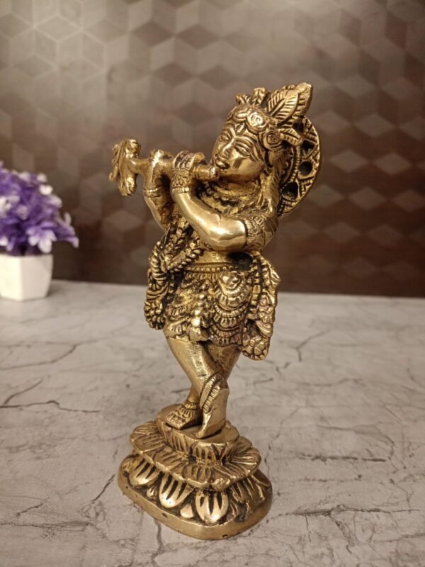 Buy Brass Krishna on Lotus Base at Wholesale Market 9" Kumbakonam, India - Image 3