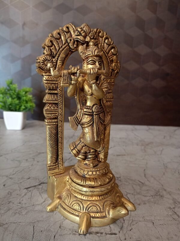 Buy Brass Krishna on Tortoise Base at Wholesale Price 9",Bangalore India - Image 2