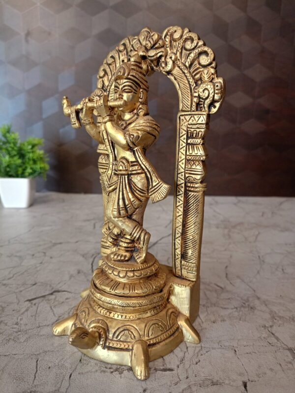 Buy Brass Krishna on Tortoise Base at Wholesale Price 9",Bangalore India - Image 3