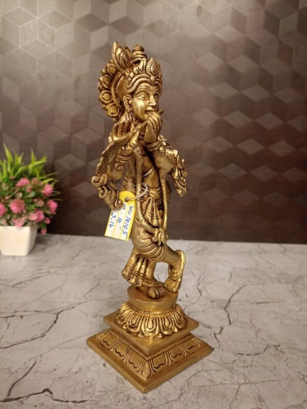 Buy Brass Lord Krishna on Floral Base at Wholesale Market 10" Chennai,India - Image 2