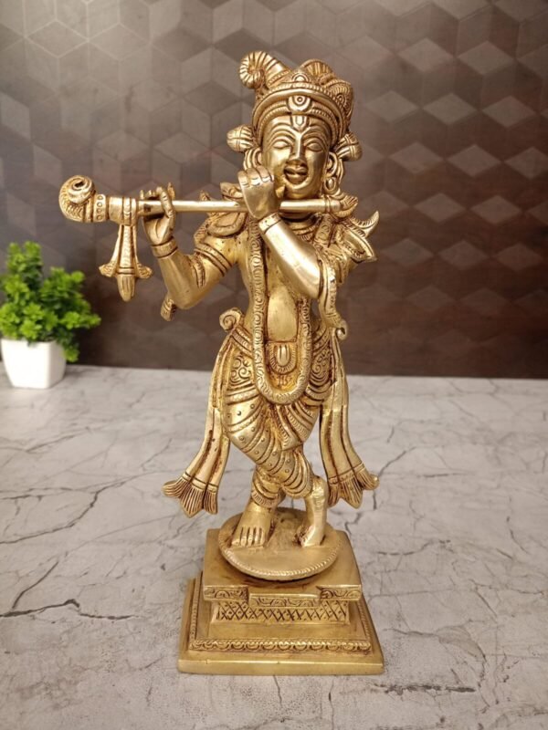 Brass Lord Krishna on Round Base at wholesale Dealer