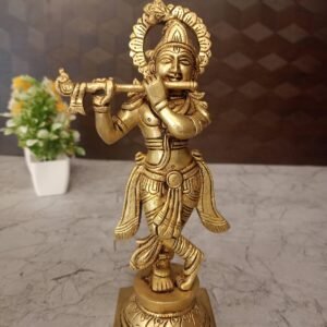 Brass Lord Krishna with Peacock Feathers on crown at Wholesale Price