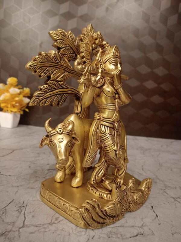 Buy Brass Tree Cow Krishna Idol Manufacturer 9" Moradabad Uttar Pradesh, India - Image 2