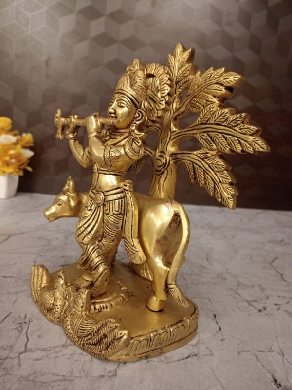 Buy Brass Tree Cow Krishna Idol Manufacturer 9" Moradabad Uttar Pradesh, India - Image 3