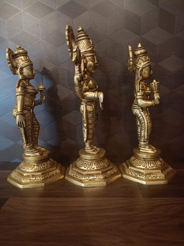 Buy Brass Perumal with Sridevi and Bhudevi at Wholesale Dealer Madurai Tamil Nadu | 100% Pure Brass Idols - Image 2