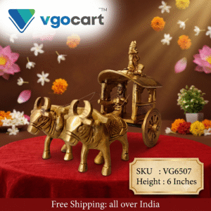 Brass Bullcart With Krishna Idol