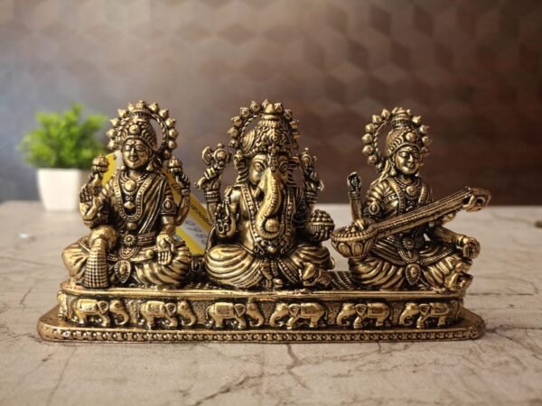 Brass Fine art Ganesha Lakshmi Saraswathi on Base at Wholesale price