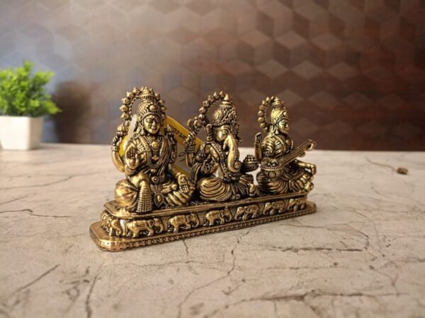Buy Brass Fine art Ganesha Lakshmi Saraswathi on Base at Wholesale price Chennai | 100% Pure Brass Idols Supplier - Image 2