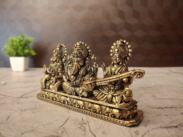 Buy Brass Fine art Ganesha Lakshmi Saraswathi on Base at Wholesale price Chennai | 100% Pure Brass Idols Supplier - Image 3