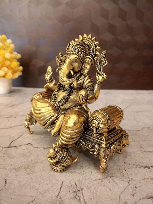 Buy Brass Fine art Ganesha on Sofa at Wholesale dealer Madurai, India | 100% Pure Brass Idols Supplier - Image 3