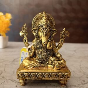 Brass Fine Art Ganesha Sitting on Rectangular Chowki