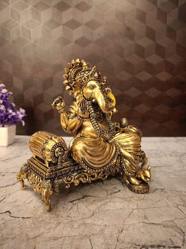 Buy Brass Fine art Ganesha on sofa at Manufacturer Price Aligarh, India | 100% Pure Brass Idols Suppliers - Image 2