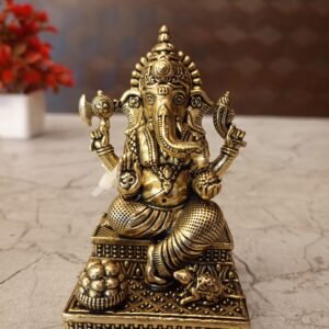 Brass Fine Art Idampuri Ganesha on a Chowki