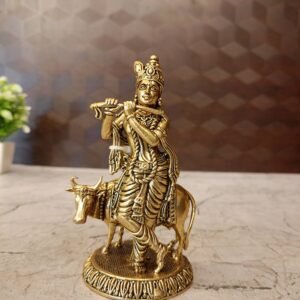 Brass Fine Art Krishna with Cow