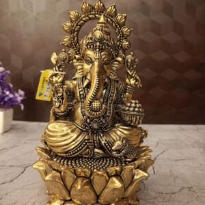 Brass Ganesha Fine Art Idol on lotus base