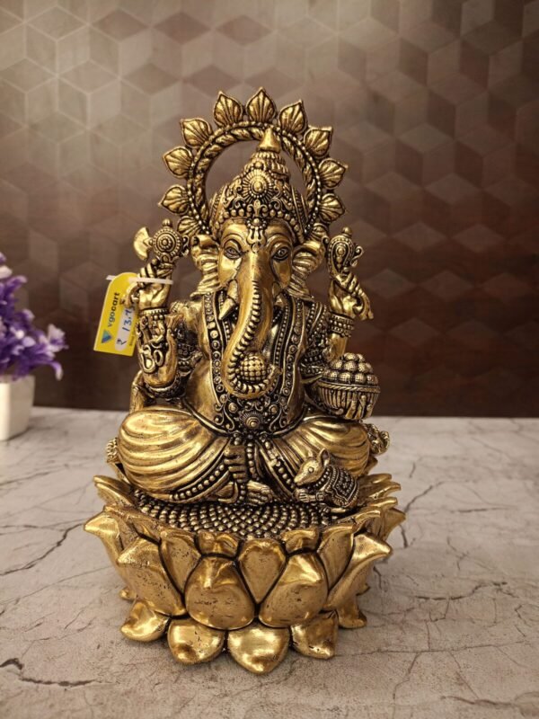 Brass Ganesha Fine Art Idol on lotus base