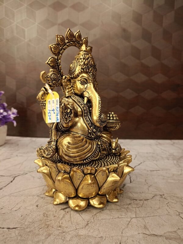 Buy Brass Ganesha Fine Art Idol on lotus base at Wholesale Price Madurai, India | 100% Pure Brass Idols Supplier - Image 2