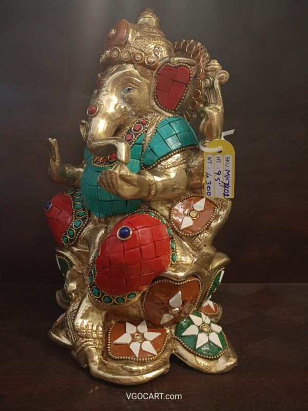 Buy Brass Ganesha Sitting on Lotus Base stone finish at Manufacturer Price Trichy | 100% Pure Brass idols at Supplier - Image 2