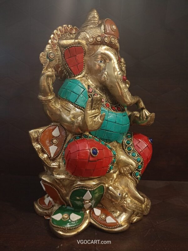 Buy Brass Ganesha Sitting on Lotus Base stone finish at Manufacturer Price Trichy | 100% Pure Brass idols at Supplier - Image 3
