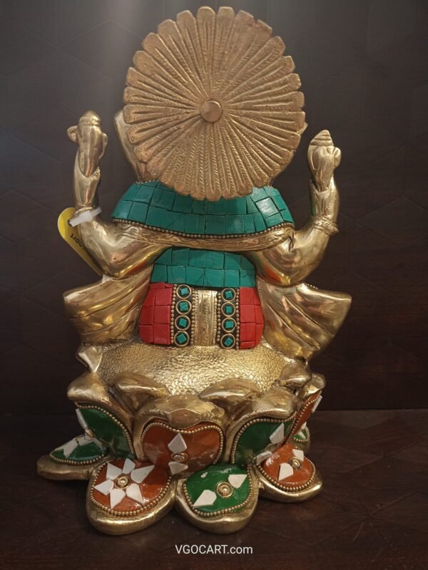 Buy Brass Ganesha Sitting on Lotus Base stone finish at Manufacturer Price Trichy | 100% Pure Brass idols at Supplier - Image 4