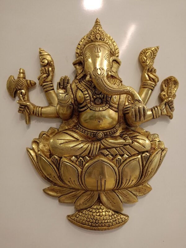 Brass Ganesha Sitting on a Lotus Wall Mount at Manufacturer Price