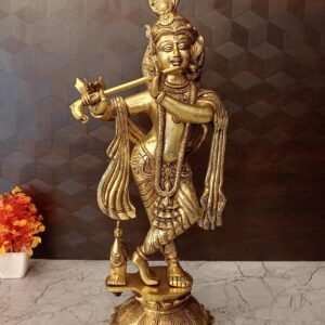 Brass Krishna On Lotus Base