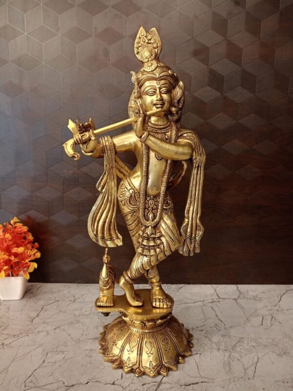 Brass Krishna On Lotus Base