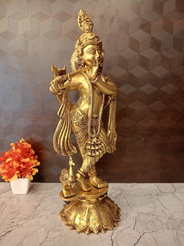 Buy Brass Krishna On Lotus Base at Wholesale Dealer Chennai, India | 100% Pure Brass Idols Manufacturer - Image 2