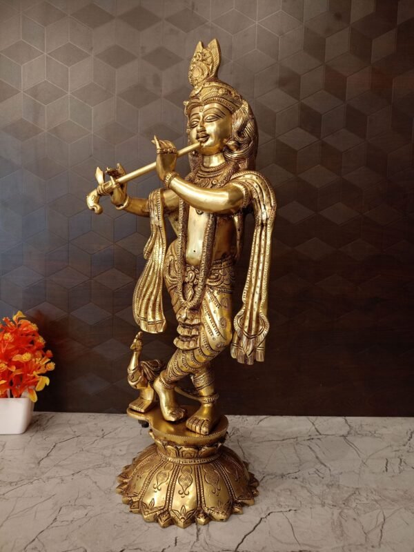 Buy Brass Krishna On Lotus Base at Wholesale Dealer Chennai, India | 100% Pure Brass Idols Manufacturer - Image 3