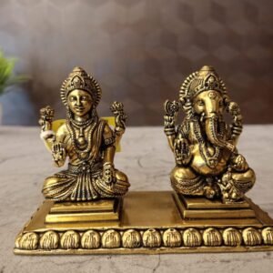 Brass Fine art Lakshmi and Ganesha on Chowki