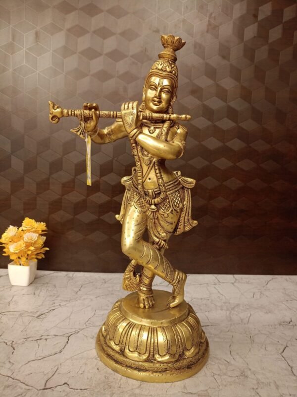 Brass Lord Krishna on Lotus Base