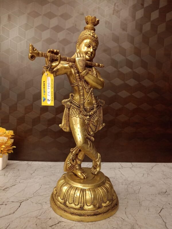 Buy Brass Lord Krishna on Lotus Base at Manufacturer Price Jaipur, India | 100% Pure Brass Manufacturer - Image 2