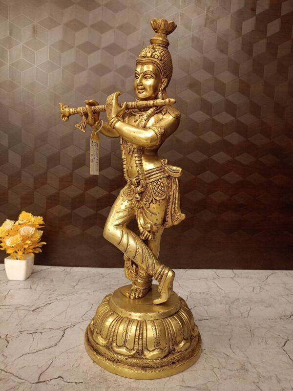 Buy Brass Lord Krishna on Lotus Base at Manufacturer Price Jaipur, India | 100% Pure Brass Manufacturer - Image 3