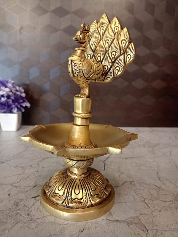 Buy Brass Peacock Five Face Diya at Manufacturer price Trichy,India | 100% Pure Brass Idols Suppliers - Image 3