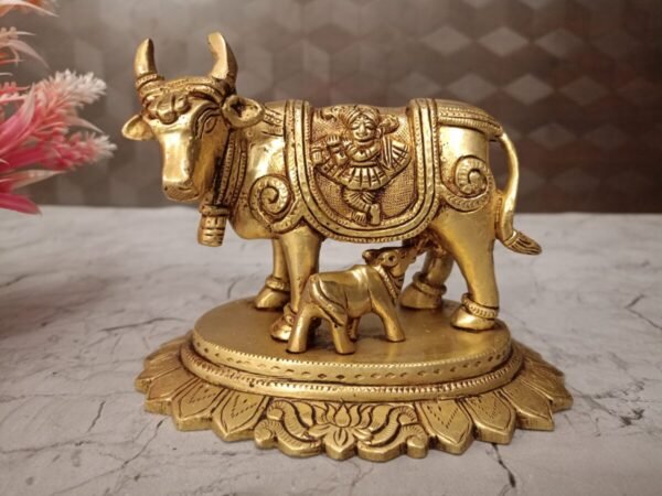 Brass Gomatha with Krishna and Peacock