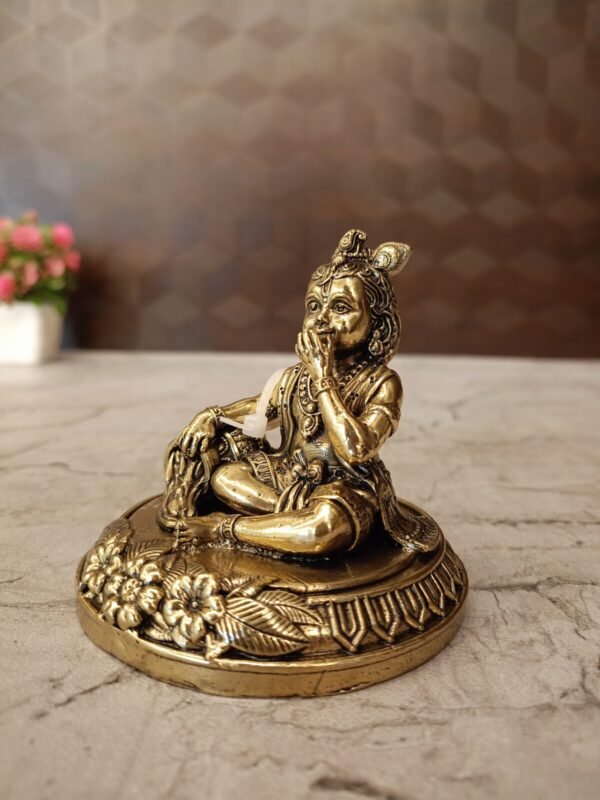 Buy Brass Fine Art Butter Krishna Idol Antique Finish Handicraft at Manufacturer Price Jaipur, India | 100% Pure Brass Idols Wholesale Supplier and Dealer Rajasthan , India - Image 2