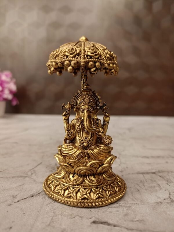 Buy Brass Fine Art Ganapathy Umberalla Idol Antique Finish Handicraft at Wholesale Price Coimbatore , India