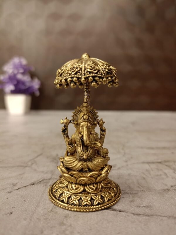 Buy Brass Fine Art Ganesha Umberalla Idol Antique Finish Handicraft at Wholesale Supplier Price Coimbatore , India