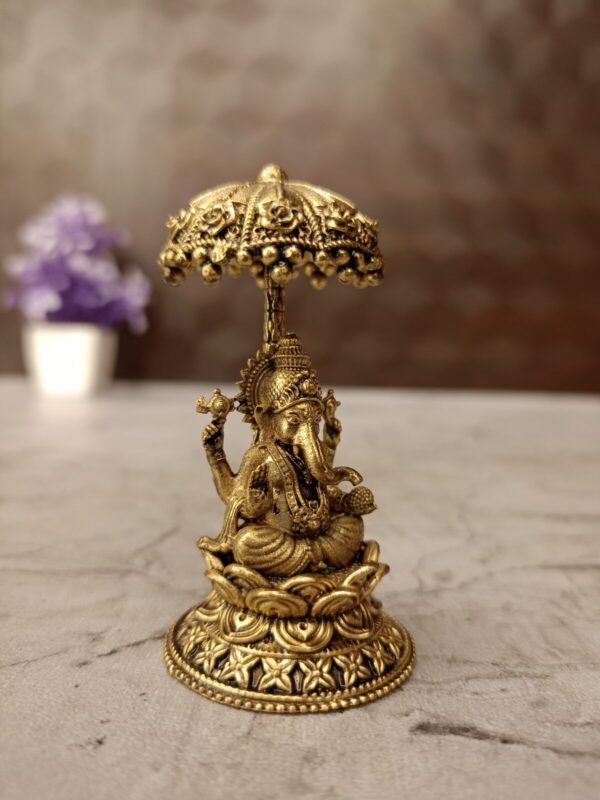 Buy Brass Fine Art Ganesha Umberalla Idol  Antique Finish Handicraft at Wholesale Supplier  Price Coimbatore , India | 100% Pure Brass Idols  Manufacturer and Dealer, Tamil Nadu - Image 2