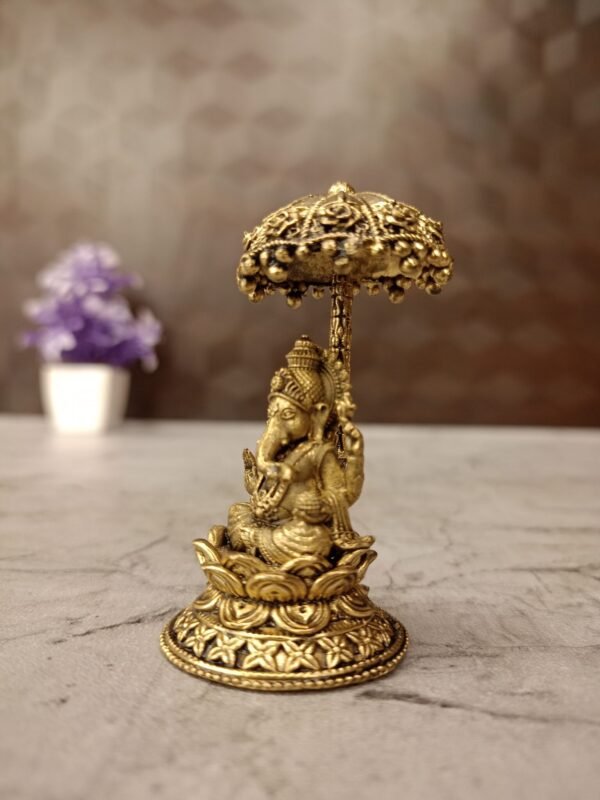 Buy Brass Fine Art Ganesha Umberalla Idol  Antique Finish Handicraft at Wholesale Supplier  Price Coimbatore , India | 100% Pure Brass Idols  Manufacturer and Dealer, Tamil Nadu - Image 3