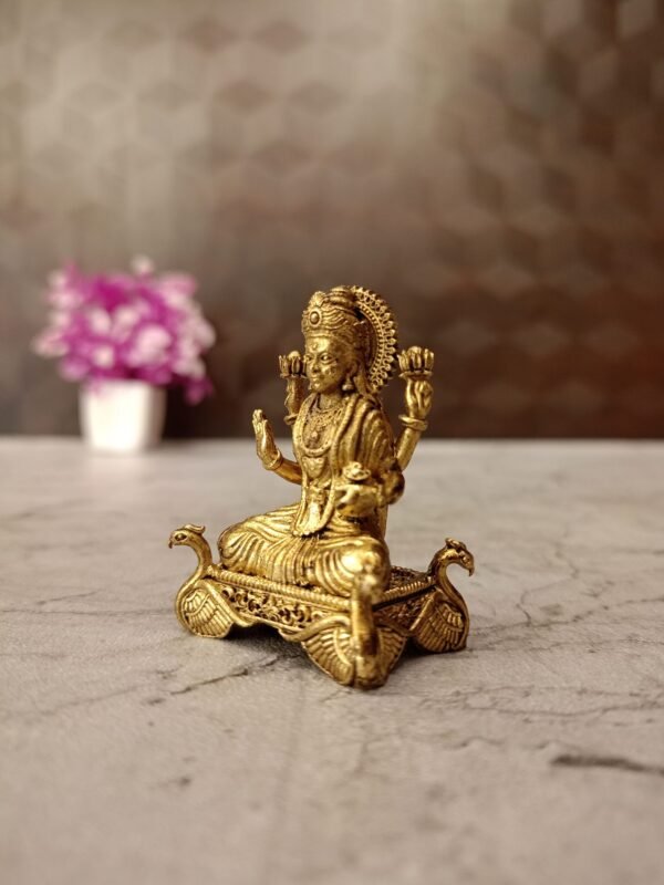 Buy Brass Fine Art Lakshmi Peacock Base Idol  Antique Finish Handicraft at Wholesale Price Chennai, India | 100% Pure Brass Idols Manufacturer Tamil Nadu - Image 3